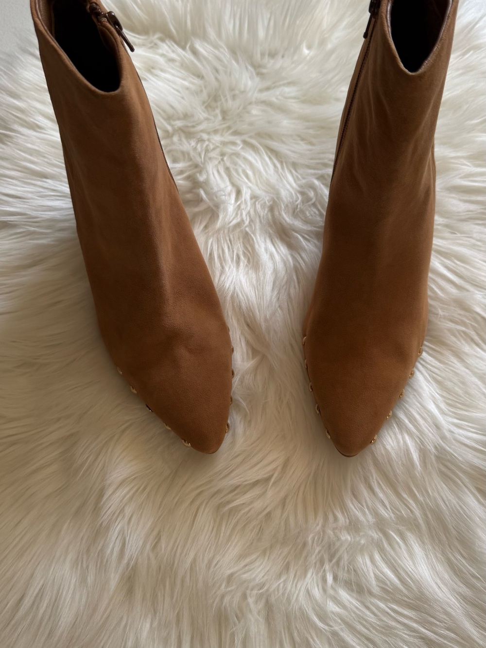 Pointed Toe Women’s Ankle Booties in Cognac Suede